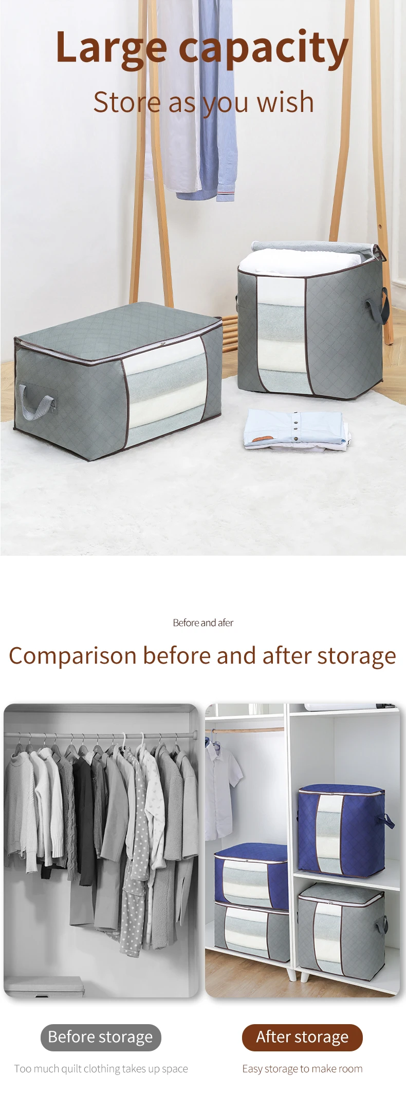 Naduo Quilt Storage Bag Non-woven Clothes Organizer Bag Large Capacity Moving Luggage Packing Bag With Handle