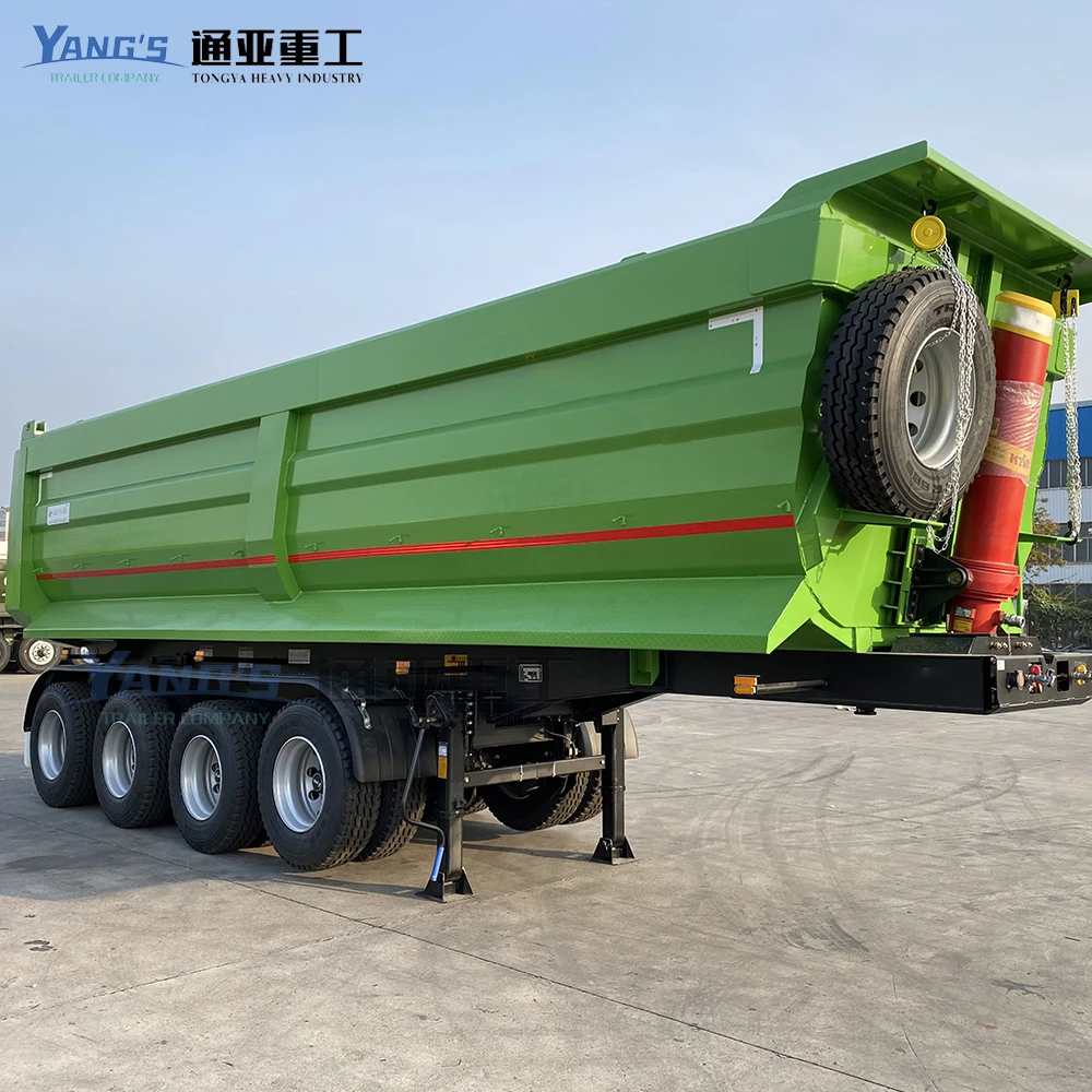 Tongya 3 Axles 4 Axles U Type Hydraulic Cylinder 50tons Rear Tipping Semi Truck Trailer 4 Axle 70t End Dump Trailer