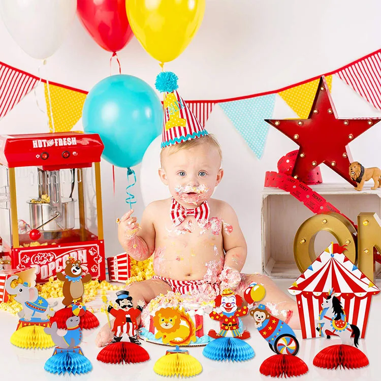 Nicro 9 Pezzi Decorazioni Da Tavolo 3D A Nido D'Ape Per Feste A Tema Animali, Carnevale E Circo