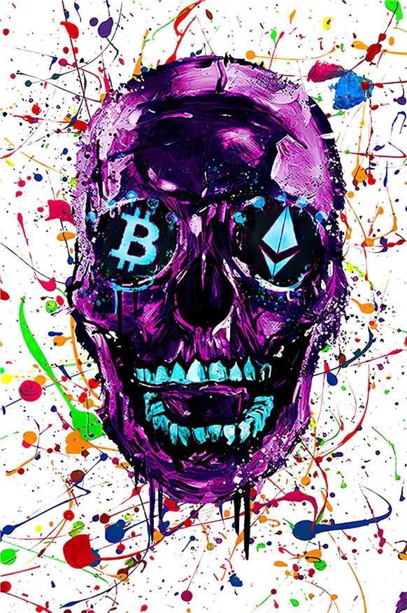 Abstract Horror Colorful Skulls with Crown Oil Painting