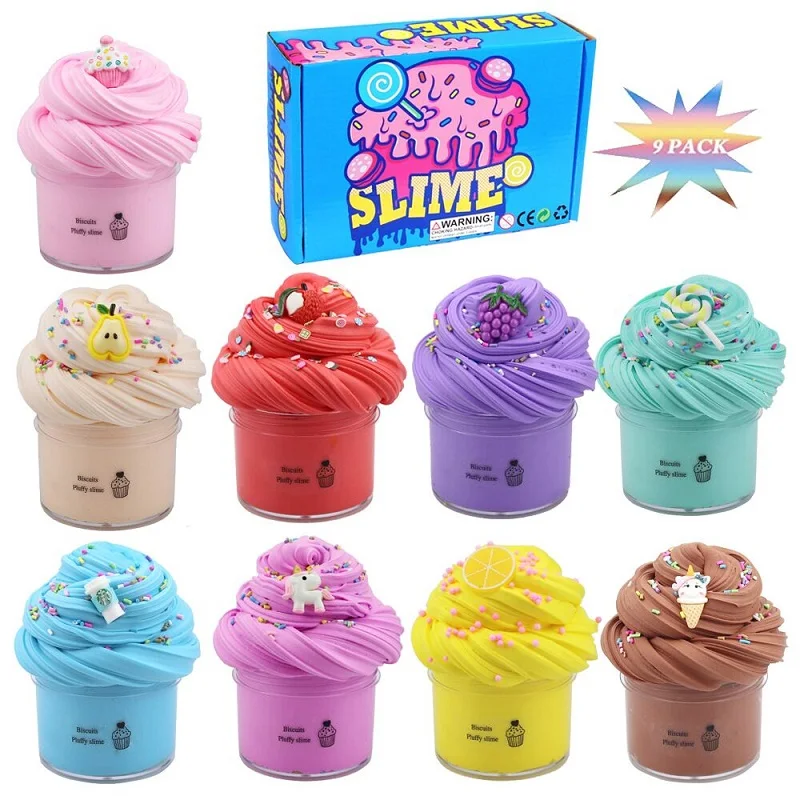 9pcs Slime Kits Fluffy Butter Slime Fruit Slime Super Soft Stretchy And Non Sticky Diy Sludge