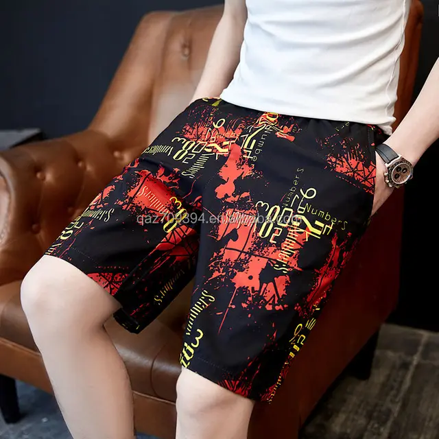 2023 men's summer printed micro elastic casual straight surf men's beach pants stall end goods wholesale network