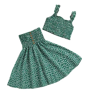 2021 New Fashion Wholesale Toddler Girl Clothing Set Infant Sleeveless Ruffled Top Floral Print Skirt Girls Dress