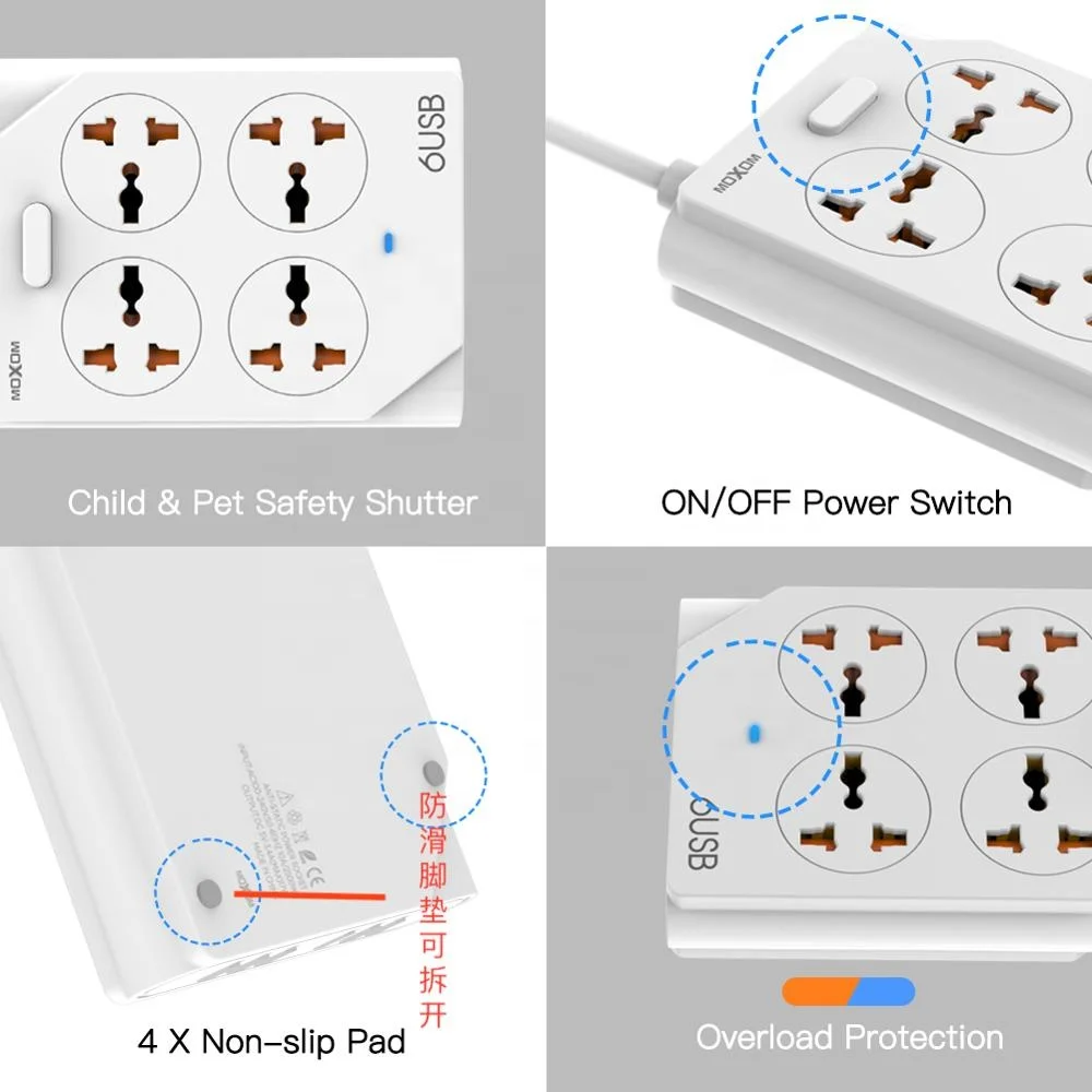 
 Оптовая продажа, черный, белый, 6 USB-разъемов, 4 удлинителя с usb-портами, электрическая розетка 1,5 м от MOXOM  