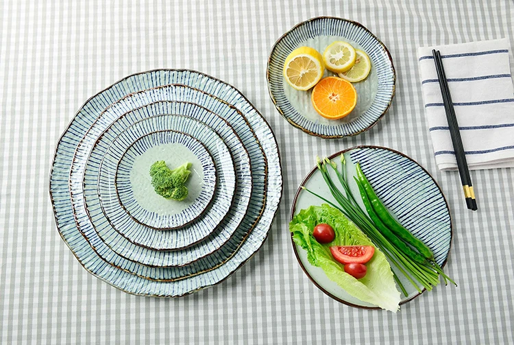 Japanese Style Modern Restaurant Buffet Dinnerware Porcelain Dinner Dessert Food Steak Crockery Round Dinner Ceramic Plate