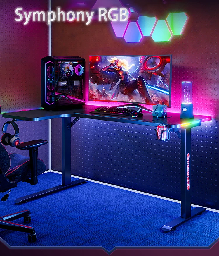 Hot Sale L-shaped Led Light High Quality Computer Rgb Gaming Table for ...