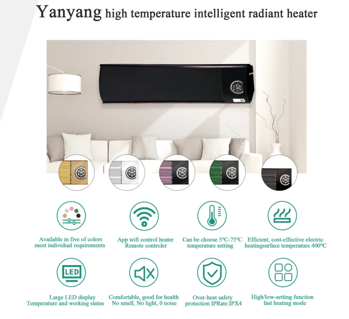 Intelligent multi languages control smart Graphene Multi-color coating film home heater far infrared heating panel