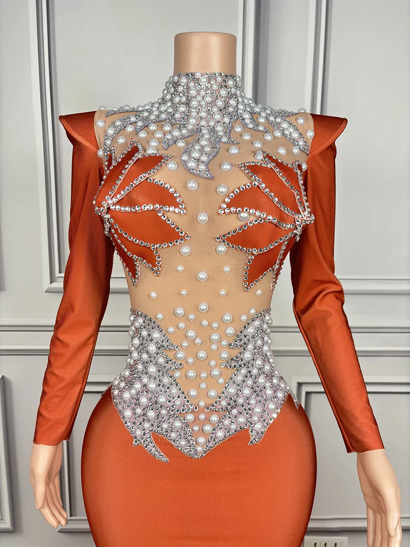 Novance Y4015 Long Sleeve Evening Dresses With Pearls Clothing Luxury  Elegant Women'S Clothing for Birthday