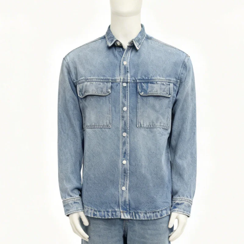 Men's Long-sleeved Shirt with Double Pockets