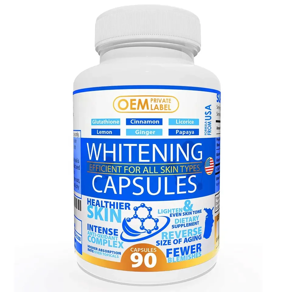 LOW MOQ High Dose L--Glutathione Skin Whitening Capsules Skin Whiten Pills Vegan Vitamin C Collagen Anti Aging Whitening Pills