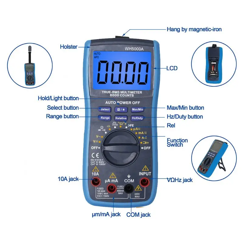 True RMS мультиметр. 6000 Counts true RMS Multimeter. True RMS 6000 counts. Wh5000a.