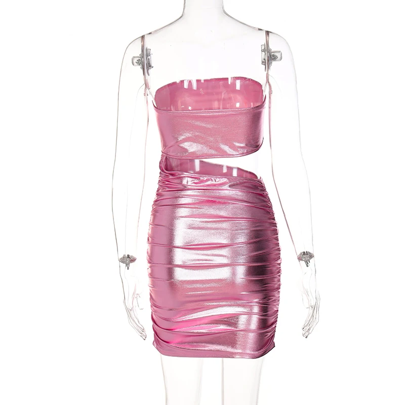 Lagerfe D227768x Solid Hollow Out Cut Out Holographic Tube Mini Dress ...