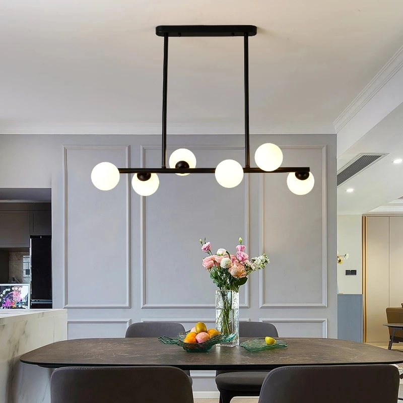 Modern Dining Room Ceiling Chandelier Suspension Horizontal Glass Balls Chandeliers Kitchen Hanging Lamp Office Front Desk Light