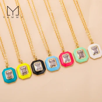 New Arrival Charms Pendants Necklace,CZ Rectangle Pendants Cute Colorful Enamel Charms DIY Necklace