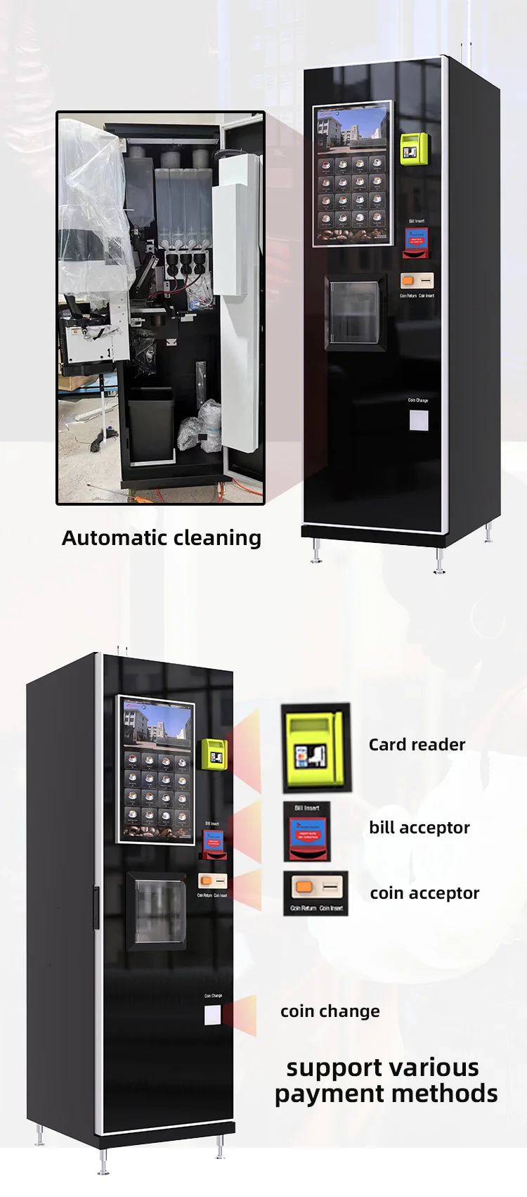 Credit Card Cash Operated Fully Automatic Espresso Freshly Brewed