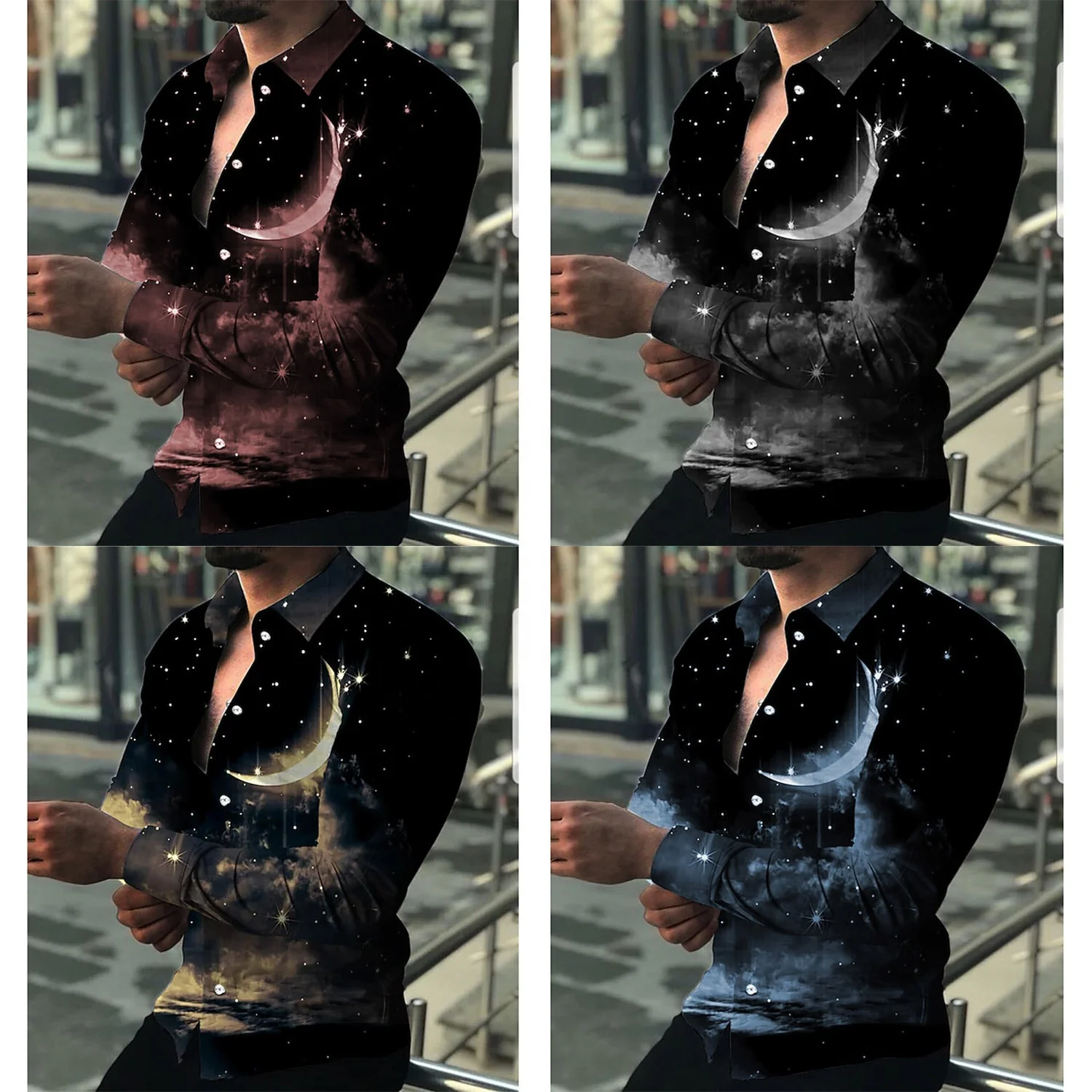 High Quality Custom Long Slv T shirts Moon Graphic Mn's Sublimation Printd T-shirts Plus Siz Button-Down Man799_voghion.com