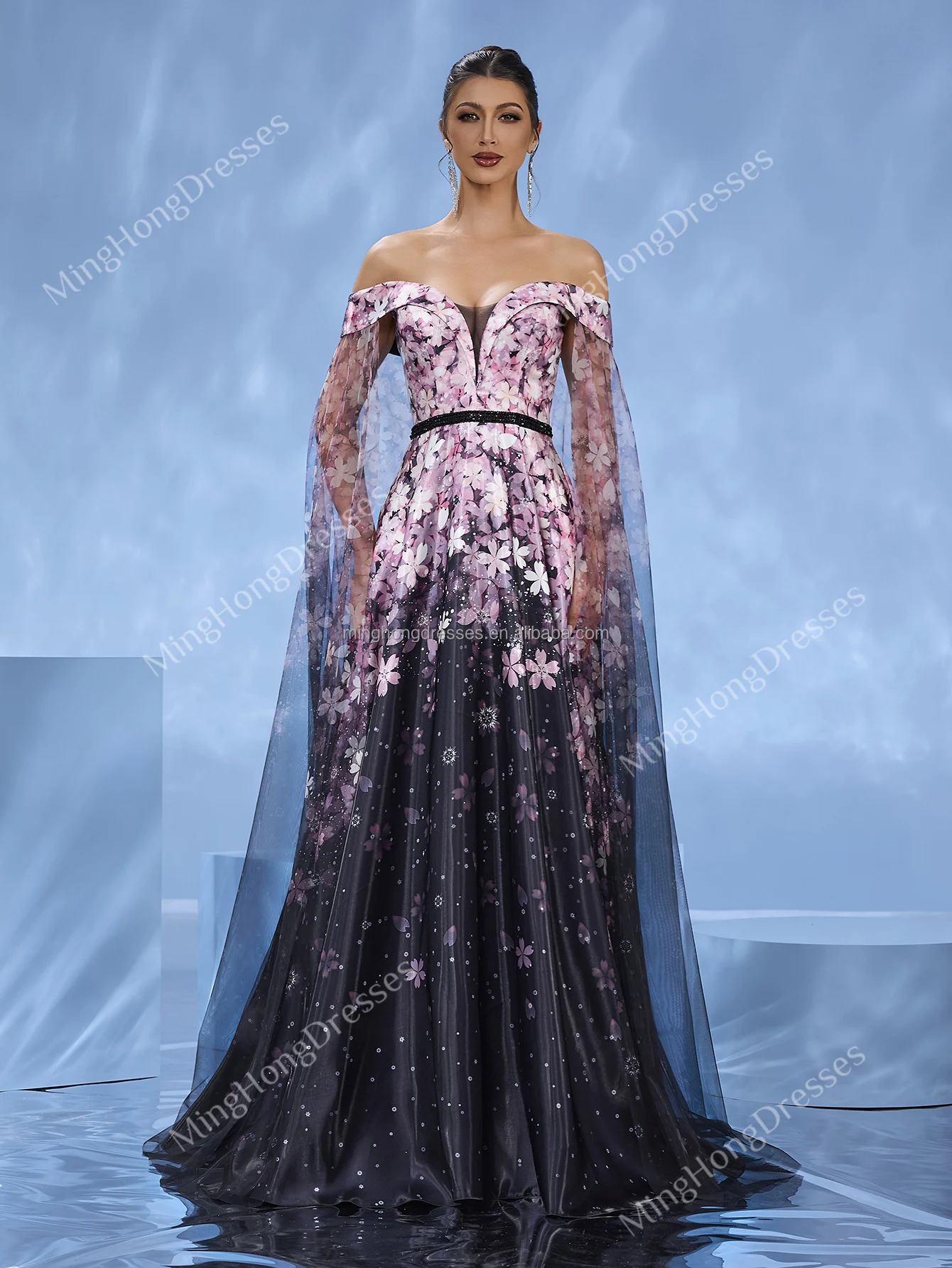 Bohemian A-Line Evening Dress with Unique Floral Print Elegant Formal Banquet Ball Gown Perfect Match for Arab Banquets