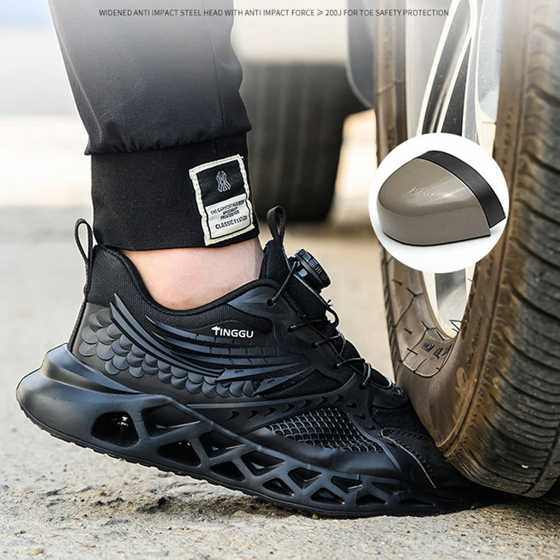 Soft Men's Work Shoes Breathable PU Lightweight Steel Toe Safe