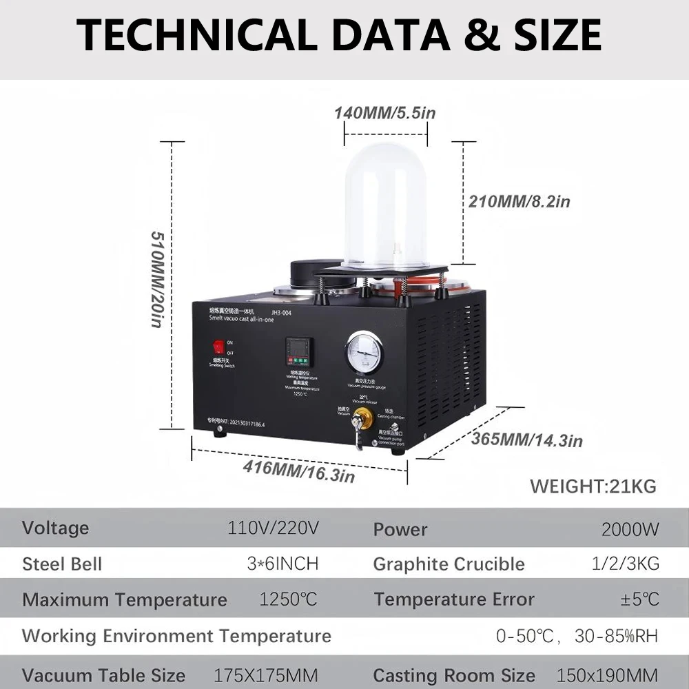 JH3-004 Three-in-One Integrated Casting Machine - Vacuum Casting 1250℃ Max Temperature &plusmn;5℃ Precision Aviation Plastic Bell