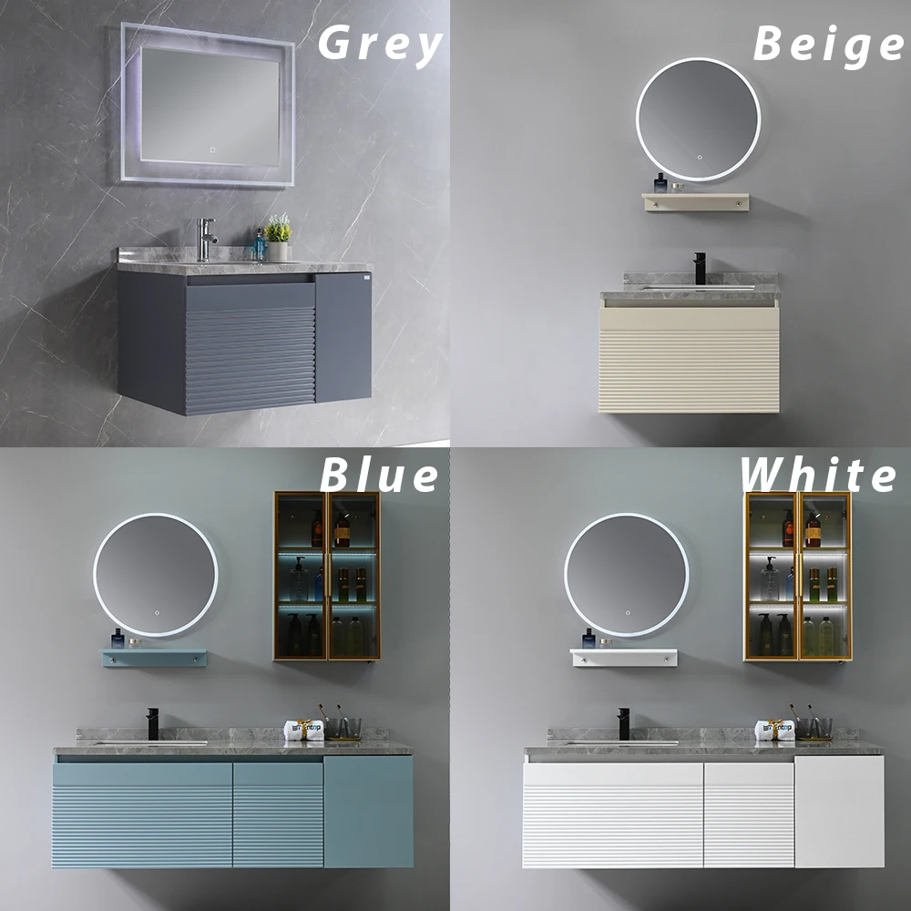 Lighted Mirror Single Sink Restroom Furniture Vanities Customized