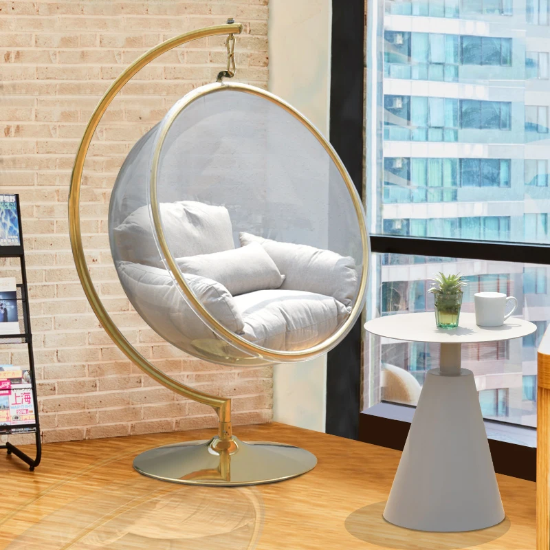 Transparent Acrylic Kids Adult Egg Hanging Swivel Lounge Chairs Gold Sliver  Standing Globe Bubble Chair Swing