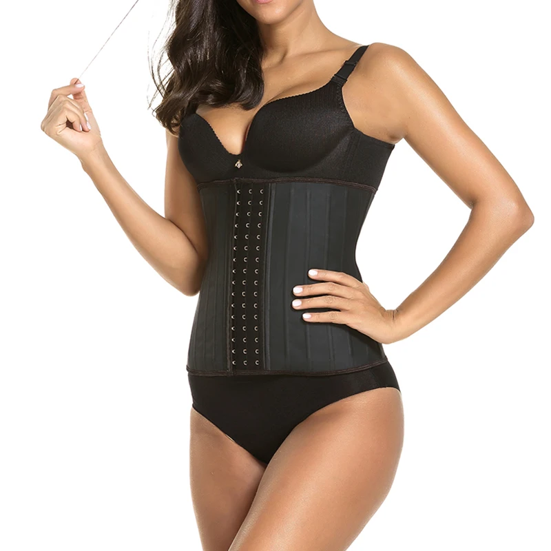 Latex Waist Trainer Slimming Cincher – Long Torso, Zip Up Corset With 3-Row Hooks (S/M/L To 6XL)