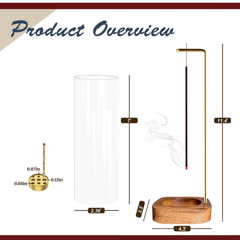 Black Walnut Upside Down Incense Stick Glass Incense Stand Wooden
