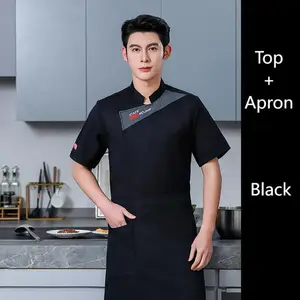 Cheap Quick-Dry Breathable Short Sleeve Chef Shirt Apron Breathable Lightweight Kitchen Uniform Set for Hotel Staff Chef Uniform