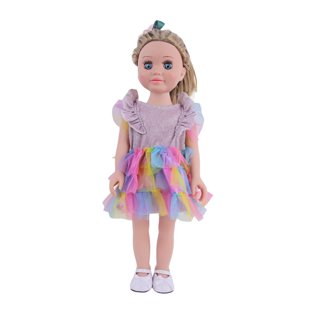 Top Selling 18inch 45cm Blue Eyes Handmade Silicone Vinyl Body American  Doll Girl Toy Custom Pink Dress Model DIY Toy