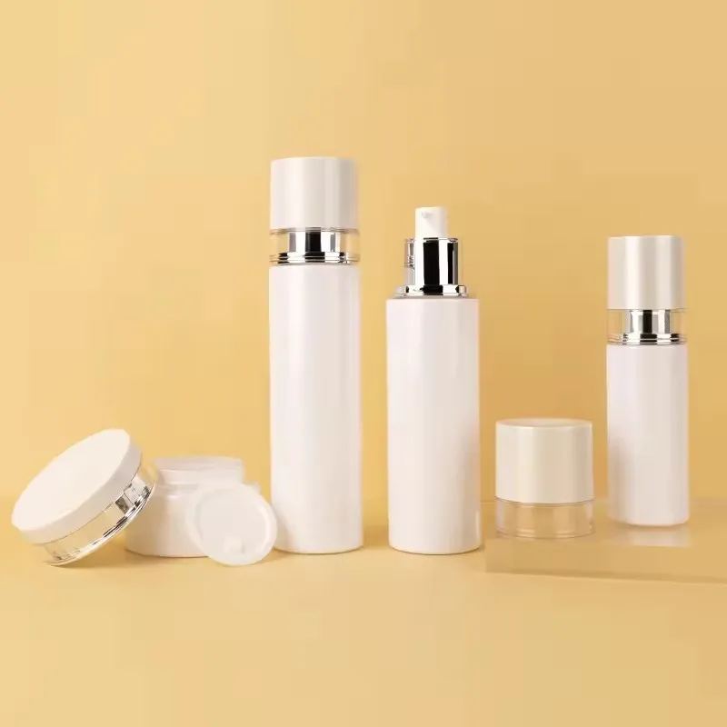 Wholesale pump spray container white luxury cosmetic glass bottles skincare packaging set 50g40ml100ml120ml supplier