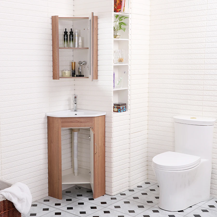 New Free Standing Pvc Corner Bathroom Corner Cabinet with Mirror