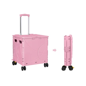 PP Foldable Shopping Cart 4 Wheels Trolley Cart with Large Capacity 48L Lightweight Rolling Collapsible Supermarket Cart