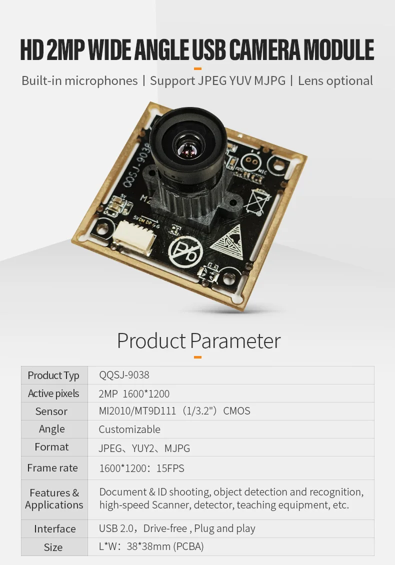 DGZX 2MP HD Wide Angle USB2.0 Camera Module插图