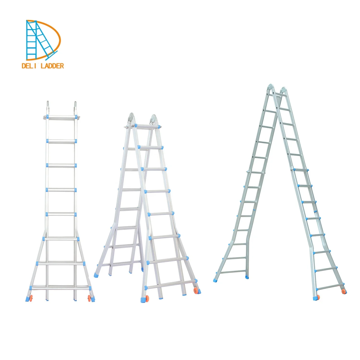 DELILADDER Multipurpose Big Hinge 4x7 Folding Step Ladders Retractable Multipurpose Aluminium Ladder