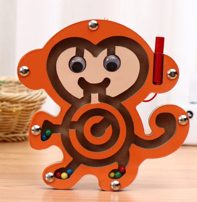 Maze Game Toy Early Learning Magnetic Puzzle Snail Monkey Labyrinth for Baby Toys 0-12 Months Baby Wooden Toys