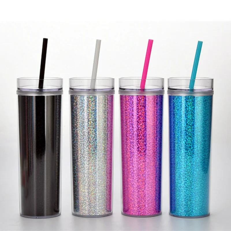 Фон с изображением конфетти блеск стакан с двойными стенками объемом 16 унций кружка для путешествий, пластиковая Питьевая многоразовые чашка с трубочкой