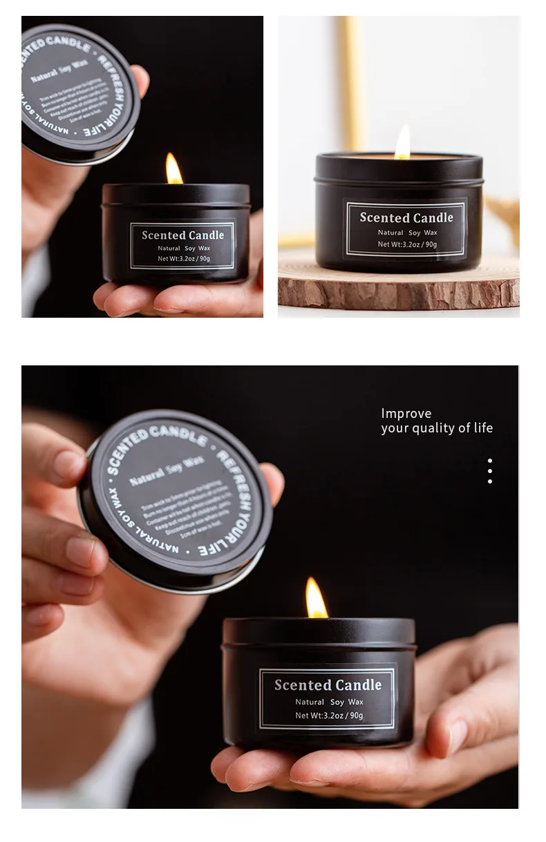 8oz Gold Tin Candle Container Travel Seamless Black Candle Tins With