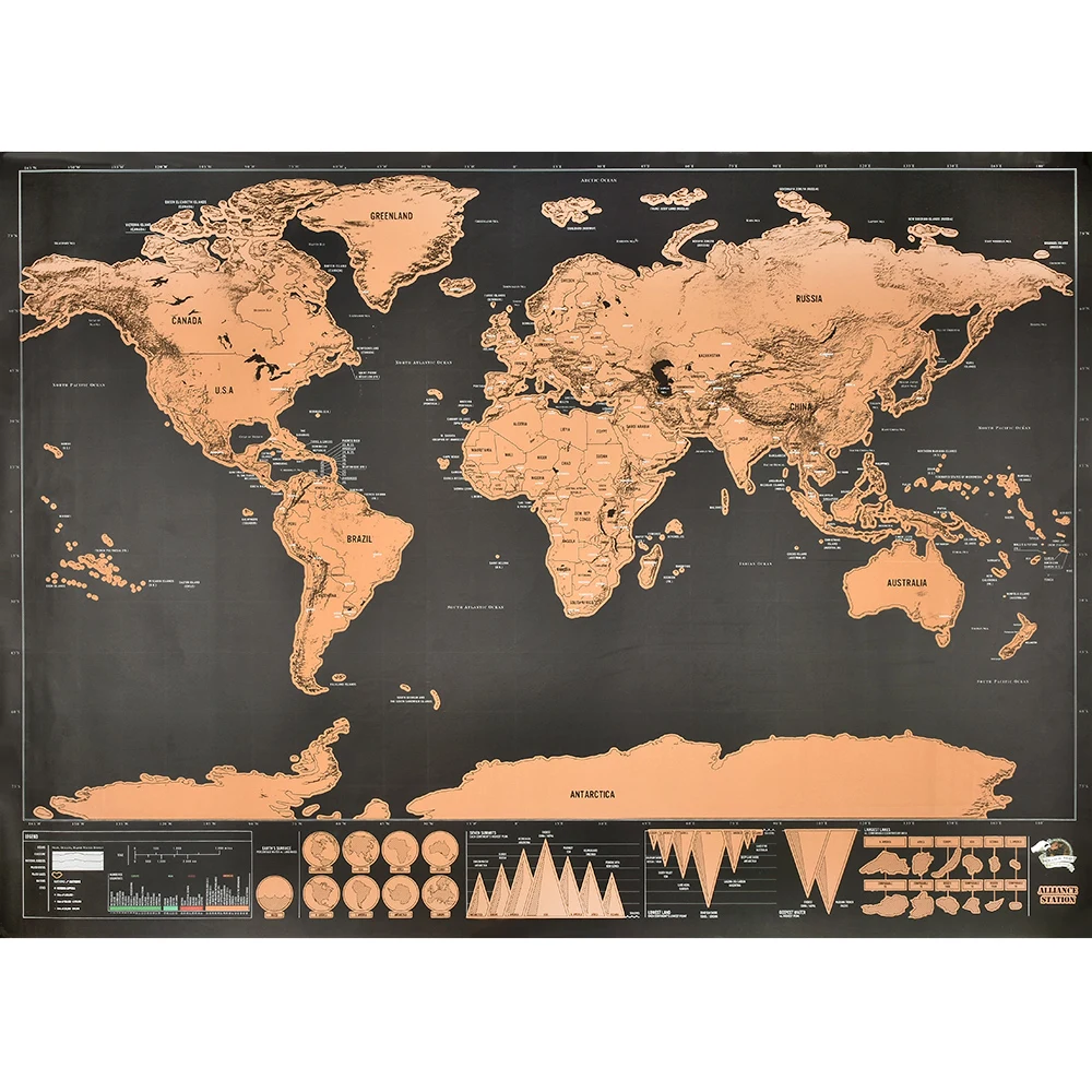 Large Size Maps International Scratch The World Travel Map 82.5×59.4cm Scratch Off World Map