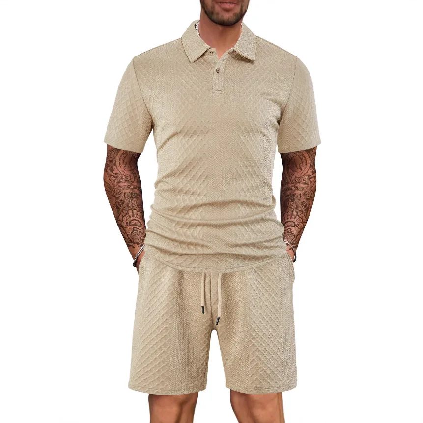 2026 New Style Men's Casual Suit Featuring a Lapel Patterned Texture Short Sleeved Polo aperçu 3