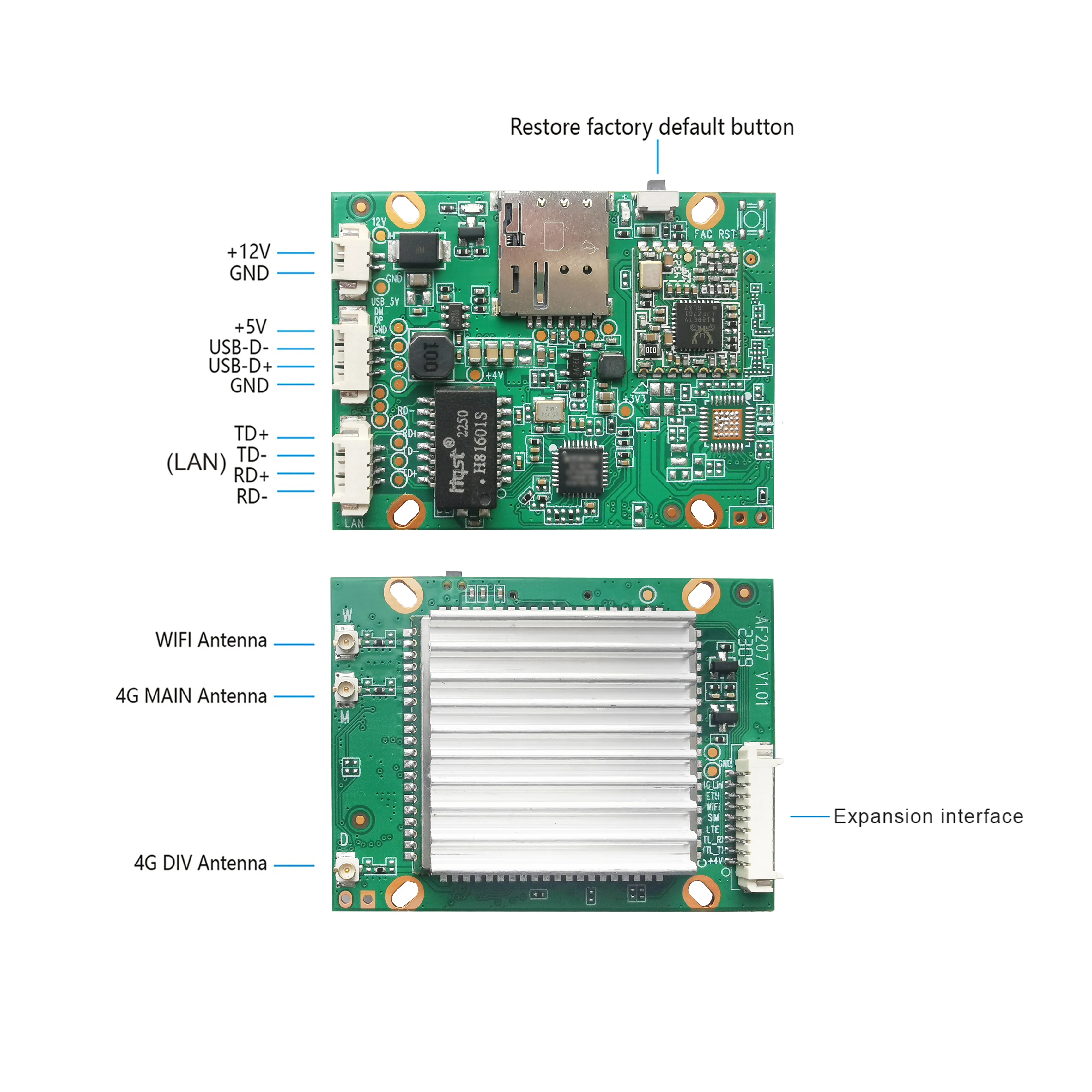 AF207E 4G SIM Router With VPN Function PCBA Mini WIFI PCB Board Wireless LTE CAT4 Module with LAN for IOT Router CCTV IPC NVR