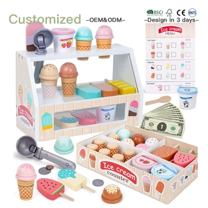 Hot Sale Kids Pretend Ice Cream Shop Role Playing Cashier Kids Toys Interactive Kitchen Wooden Toys Play Kitchen Accessories