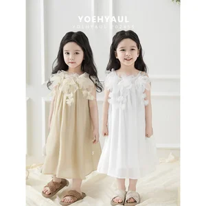 YOEHYAUL LX0261 Lyocell Midi Toddler Girls Dresses With Feather Spaghetti Strap Latest Children Baby Girls Dress Designs