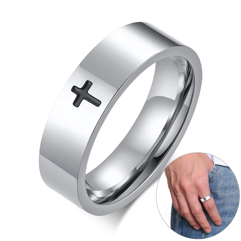 Fatingna Stylish 6mm Stainless Steel Cross Ring 14K Gold Rose Gold Plated  Christian Jesus Christ Lord Prayer for Men Women