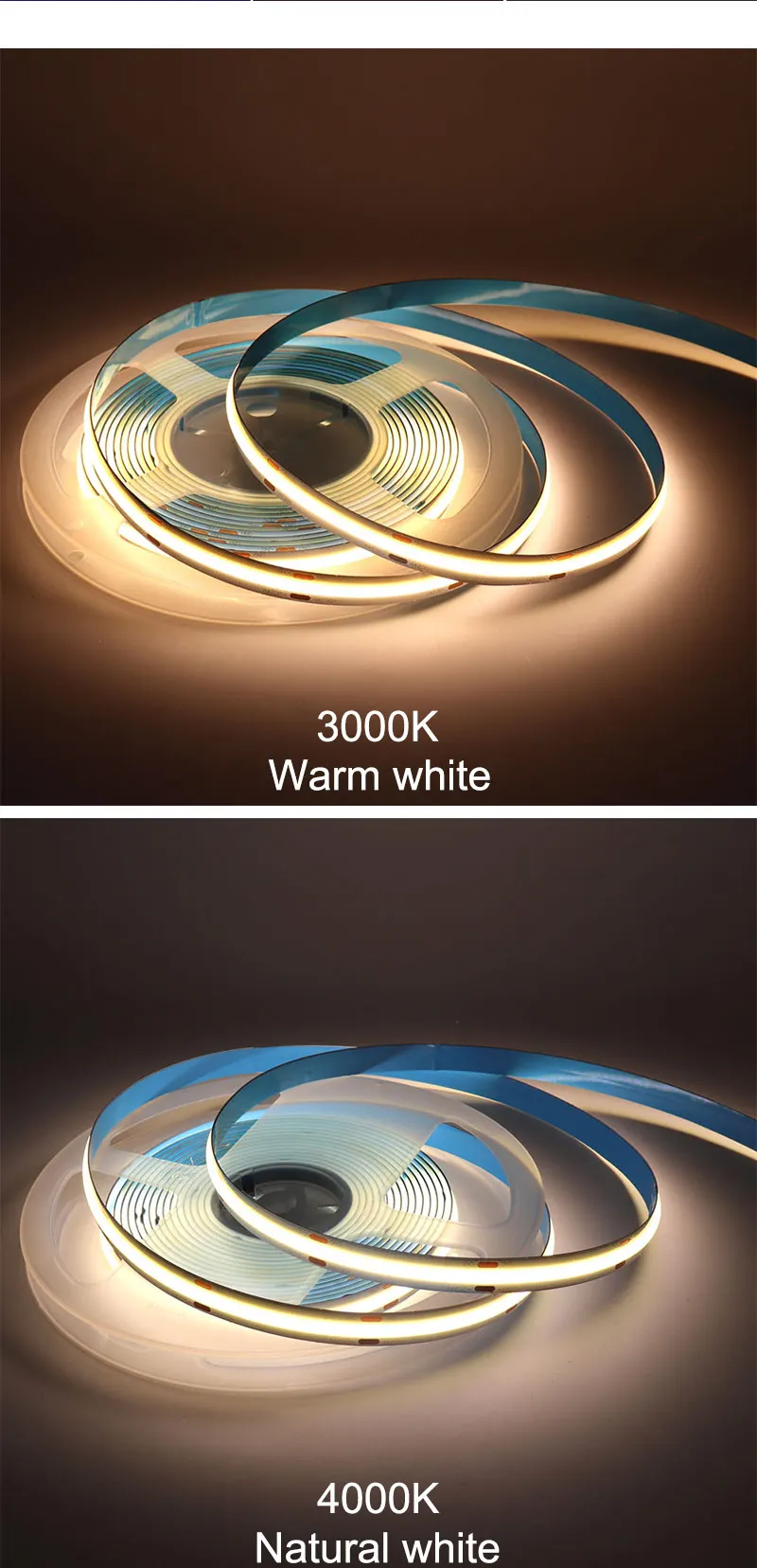 CRI 90 RA Dotless Flexible COB LED Strip Lights 12V 24V 320LED/M High Density 2