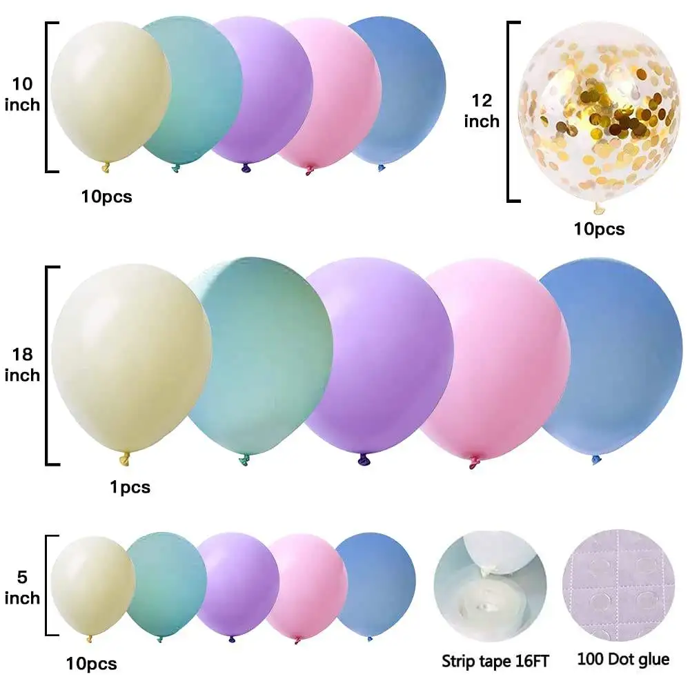 Pastel Balloons Garland Arch Kit 117 Pcs Rainbow Macaron Balloons