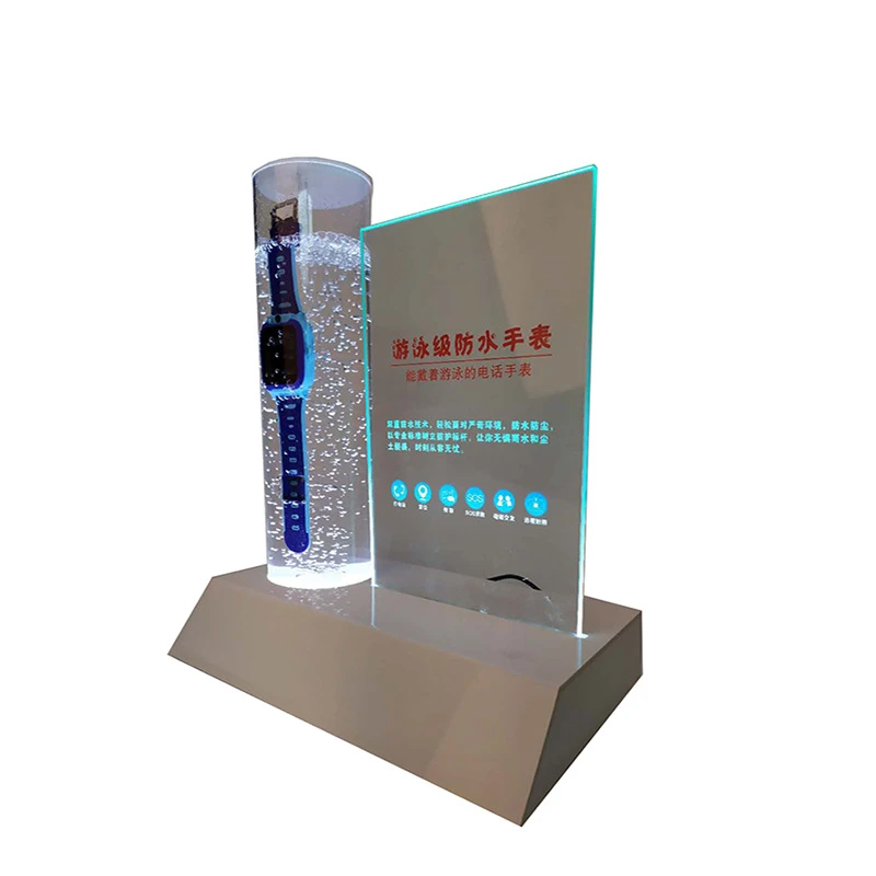 Acrylic Smart Watch Display Stand With test Watch Waterproof Function and Led Lighting