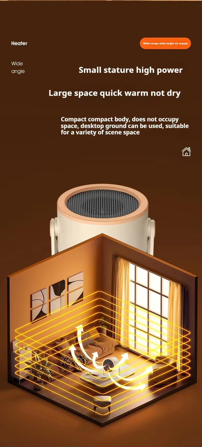 Ceramic Plastic Space Fan, Portable, PTC, 500W - detail 14