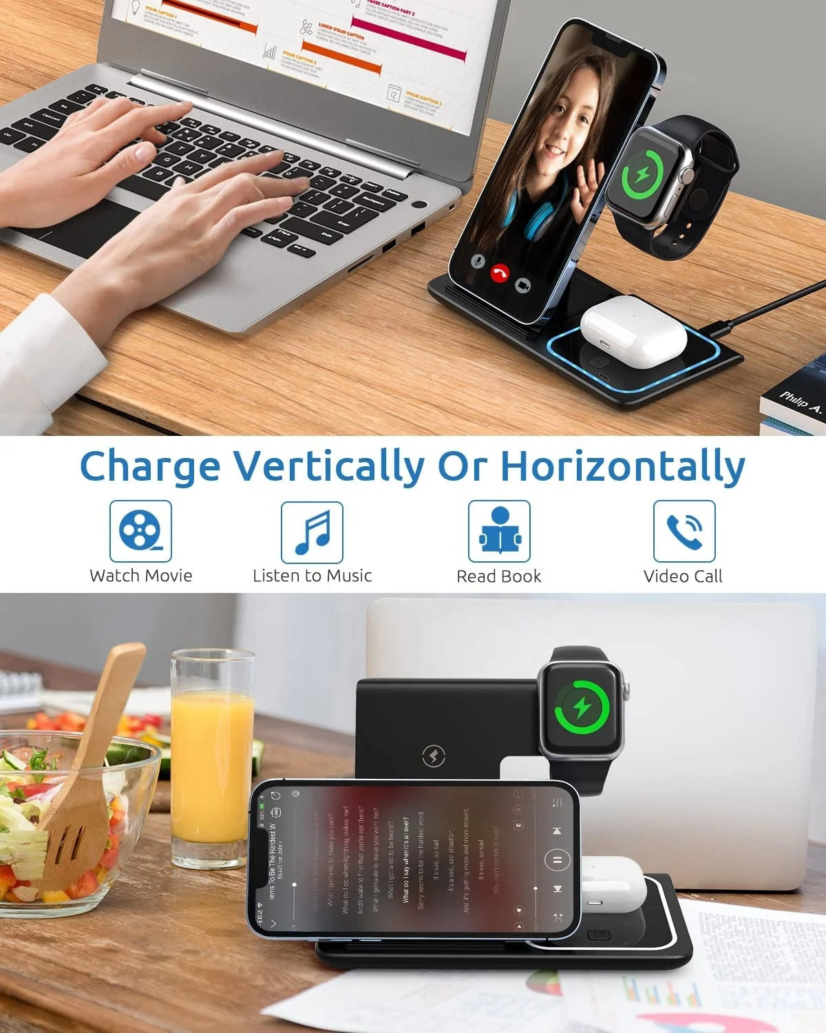 15W 3 in 1 One Foldable Portable Fast Wireless Charging Station Dock Magnetic Cell Phone Qi Wireless Charger Stand for iPhone