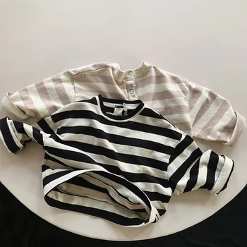 1-6Yrs Kids T-shirt Stripe Cotton Long Sleeve T-shirt Baby Girls Boys Pullover Tops Spring Autumn Children Clothing
