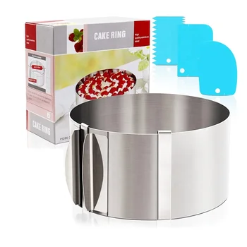 Professional 3.5 inch Height Diameter 6 to 12 inch Stainless Steel Cake Mold with 3 Cream Scrapers Adjustable Cake Ring